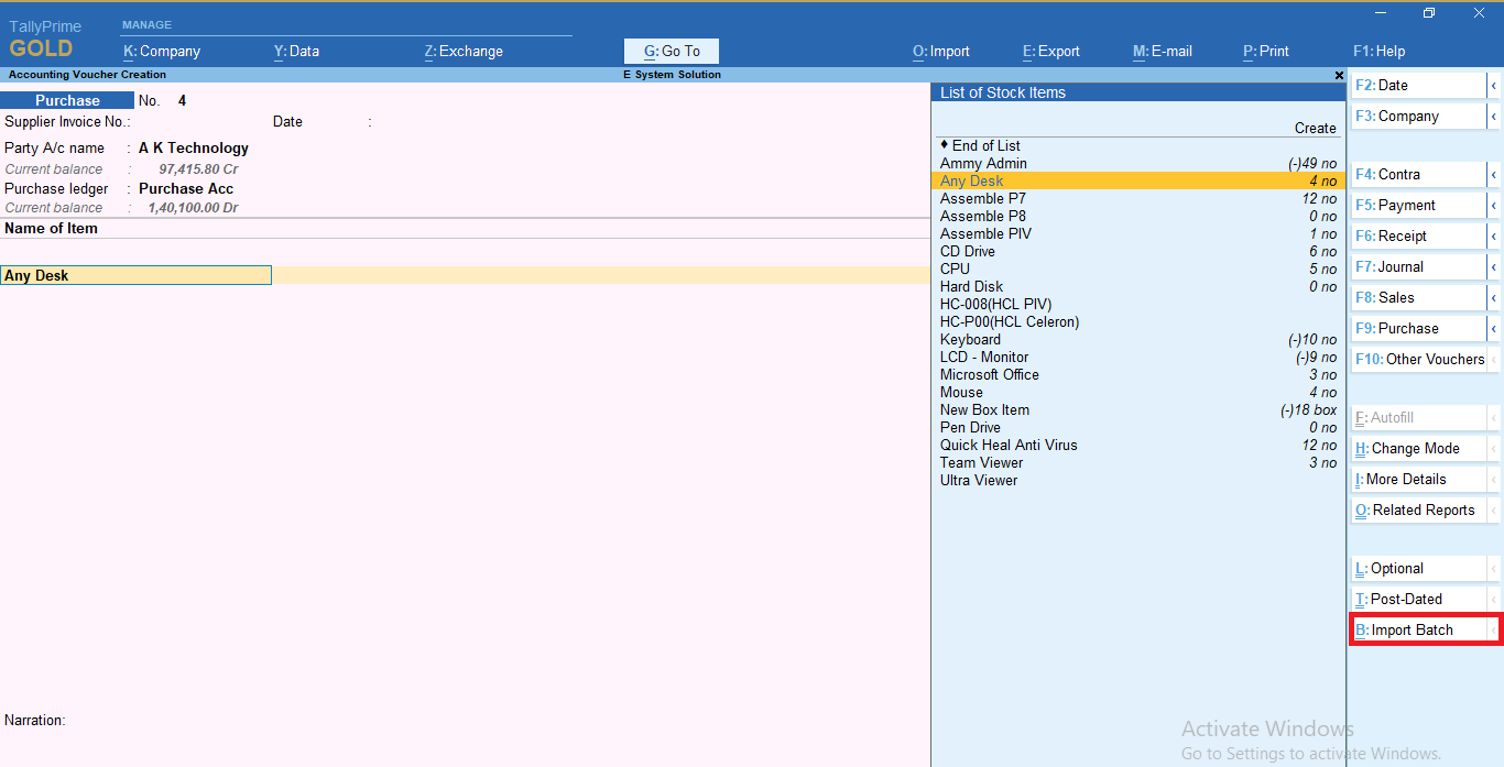 Import Stock Item Batch Numbers from Excel to Tally